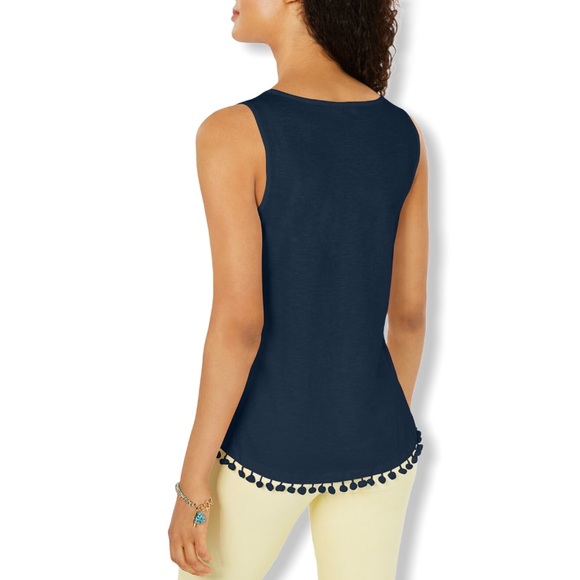 Charter Club Cotton Pom Pom-Trim Tank Top - Picture 2 of 5
